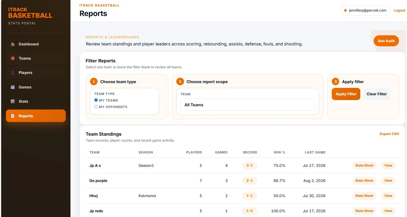Portal reports screen